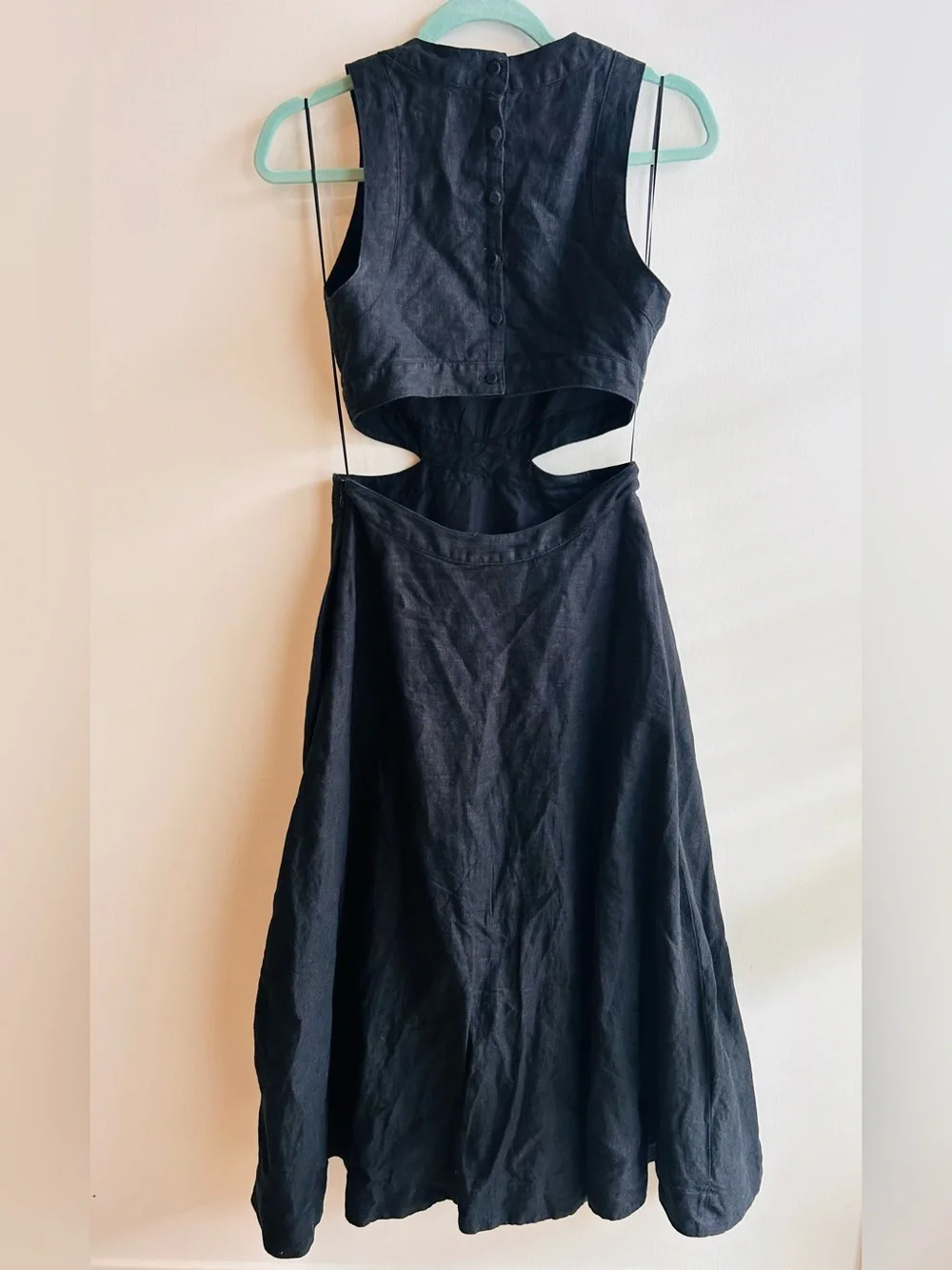 Lina Linen Black Cutout Midi Dress - Picture 8 of 8